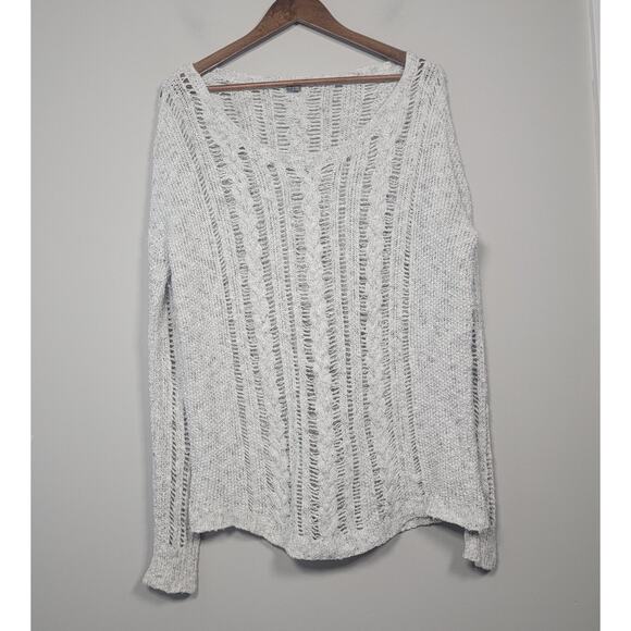 Vince Womens L Linen Blend Open Knit Drop Shoulder Sweater Cream - Picture 1 of 12